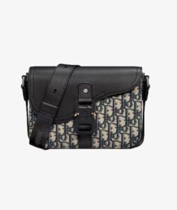 Mini Saddle Bag with Strap Black Dior Oblique Jacquard and Grained