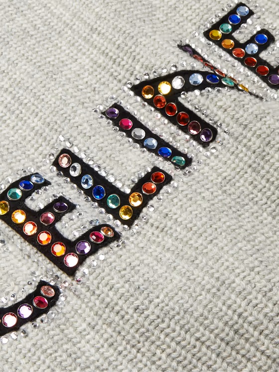 CELINE HOMME Crystal-Embellished Logo-Appliquéd Wool Sweater for