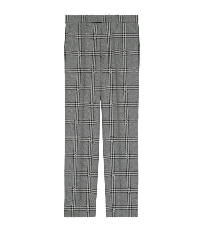 Gucci Wool Horsebit Check Tailored Trousers